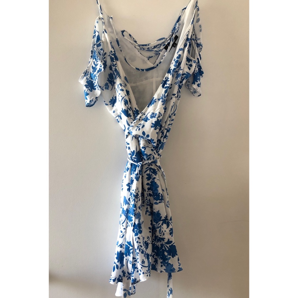 Cold shoulder floral wrap dress